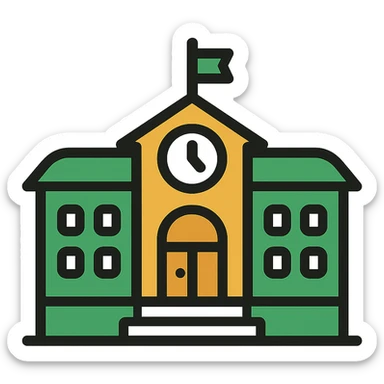 school building, classic look, green gold and white color scheme, elegant lines, decorative details sticker