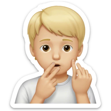 blond headed boy picking his nose with single fingure sticker