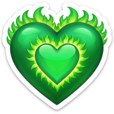 fire green heart emoji with green flame sticker