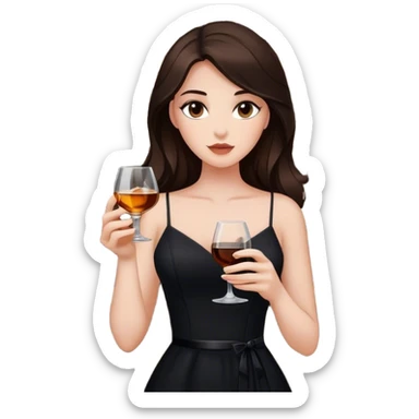 Beautiful woman in 1950’s woman fashion look, black dress, long dark brown hair, whisky with ice sticker