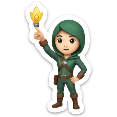 rogue character pointing up “idea” with vine spark sticker