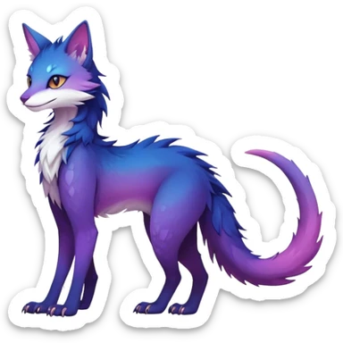 Kawaii dark colorful edgy fantasy ethereal feline-vernid-sergal-fursona animal creature with a tufted tail full body sticker