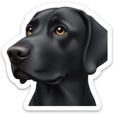 Black sad Labrador dog add white dog on nose and white neck sticker