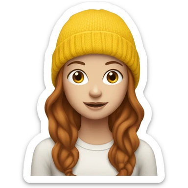 White Girl with Brown and Auburn hair wearing yellow beanie sticker