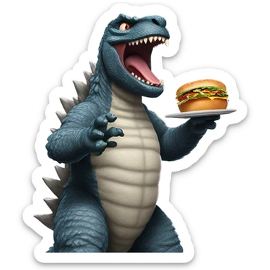 Godzilla doing the Griddy while eating Lunchly while singing Thick Of It by KSI sticker