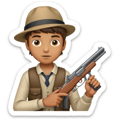 boy with a gun and a NY hat sticker
