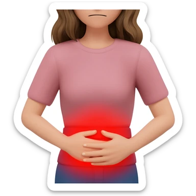 woman holding stomach hurting no glowing red sticker