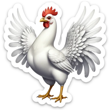cinematic-[white chicken]-realistic-full-body-perched-emoji,-wings-tucked-neatly,-head-tilted-dramatically,-sleek-[white]-feathers,-simplified-yet-realistic-focused-features,-highly-detailed,-glowing-with-an-almost-sarcastic-glow sticker