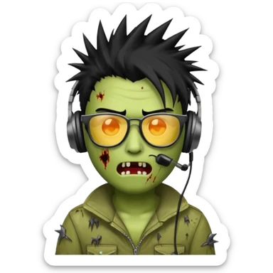 make a zombie iphone emoji with black  glasses, scratches black spiky hair and headphone
 sticker