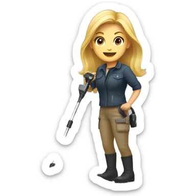 Pretty woman using a metal detector on ground sticker