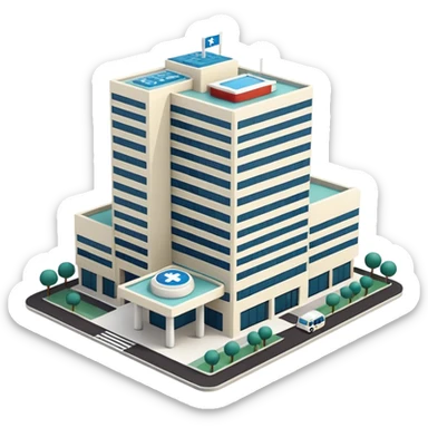 Seoul Asan Medical Center building, simplified, recognizable hospital features, inspired by reference image sticker