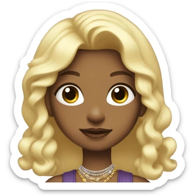 i would like a girl with blonde hair, a lot of jewelry and she has a cutie violet bag   sticker