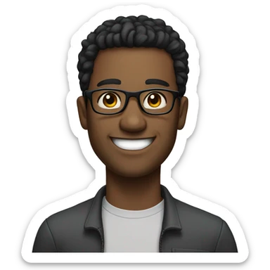 Man who is 30 years old and smilling. He is black hair and black eyes and wear black glasses. Fair skin sticker