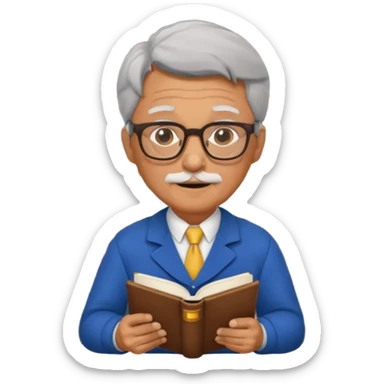 old male Librarian in foreign countries with glasses and librarian uniform sitting in library sticker