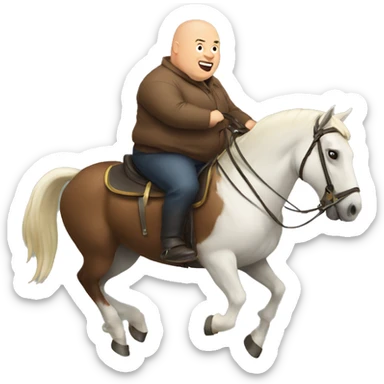 fat bald man riding a horse sticker
