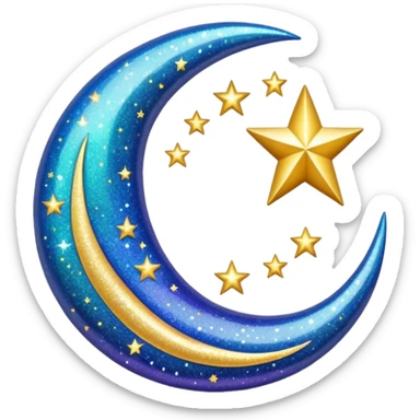 Glitter cian crescent moon sticker