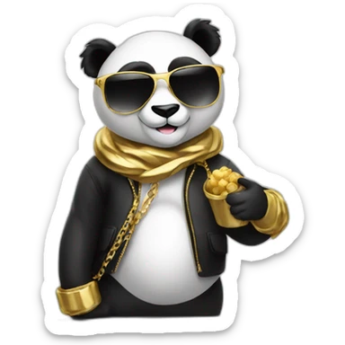 PANDA MASCOT WITH big gold SUNGLASSES sticker