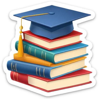 stack of colorful books with a graduation cap on top sticker