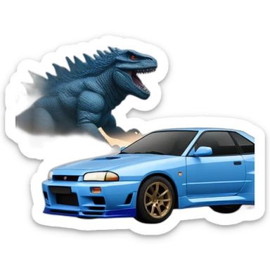 Godzilla bleu et une nissan skyline GTR R32 blanche sticker