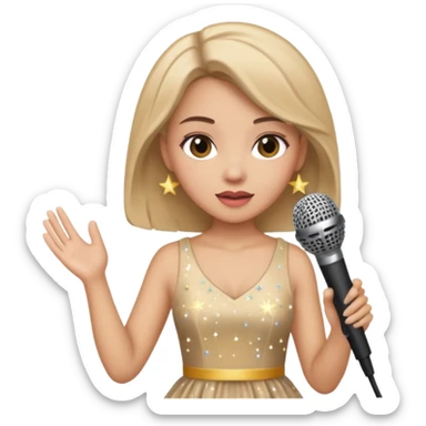 dọa cat is singing, 2 hands holding mirco and twinkle dresss sticker