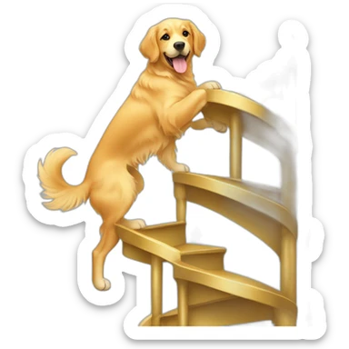 golden retriever climbing up spiral stairs sticker