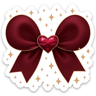 Change the sparkly pink bow with a heart, stars, and gold outline to a burgundy color, keeping the gold outline and stars intact. The background should be transparent. sticker