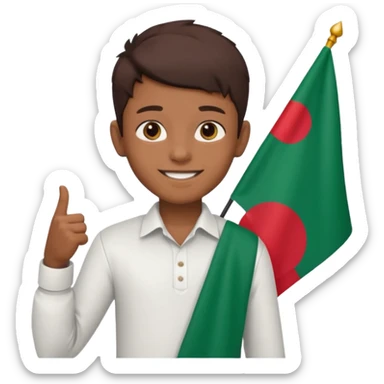 A boy stands with a Bangladeshi flag and greets on the occasion of December 16th. sticker