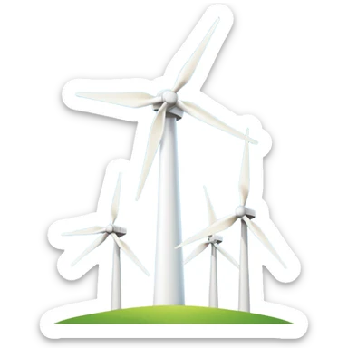 A simple emoji icon of a modern wind turbine, tall white tower with three long blades, minimalistic flat design, clean vector style, centered, white background, smartphone emoji style. sticker