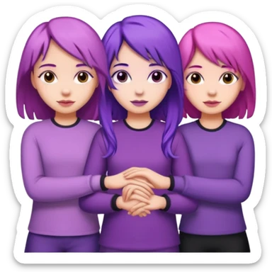 3 girls holding hand middle girl got purple hair left girl got pink hair right girl got black hair sticker