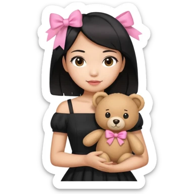 asian black short shoulder length hair tanned woman, black dress girly things sticker