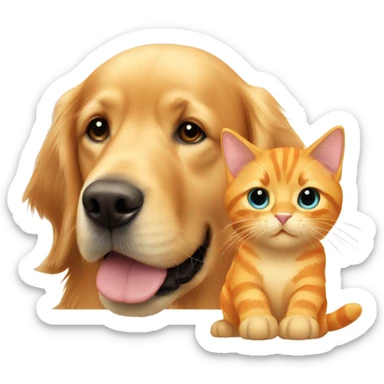 Golden retriever with a orange cat  sticker