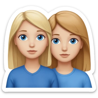 Two girls one with blond hair and one with brown hair both blue eyes saying six seven  sticker