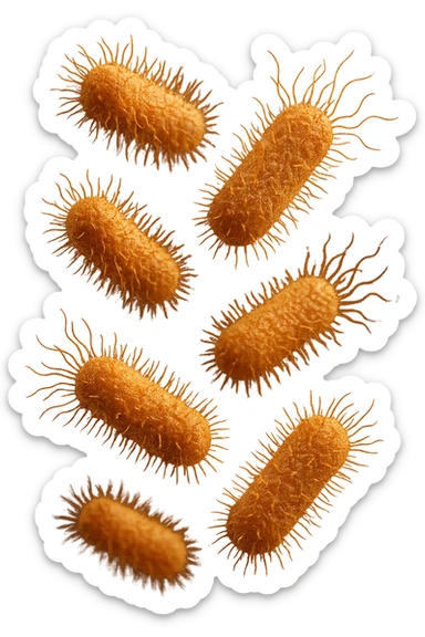 6 batteri intestinali iperrealistici sul bordeaux fluttuano in aria, iperrealistico 4k sticker