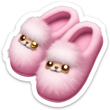 Pair of pink slippers with fluff aesthetic  sticker