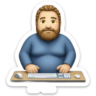 Obese man with beard and long hair at a desktop pc sticker