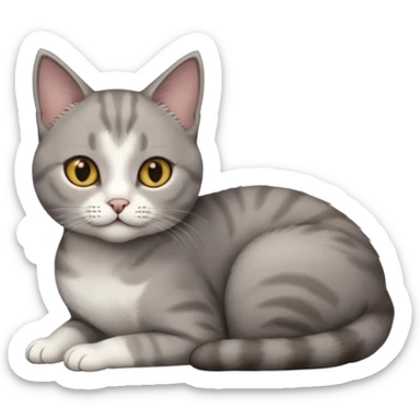 full body tiny short hair dark grey and 3/4 white cat with hazel eyes lying down sticker