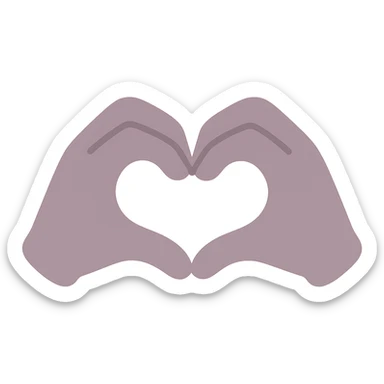 Make the hands more realistic while keeping the dull purple color-filled style, hands forming a heart shape, maintain transparent background. sticker