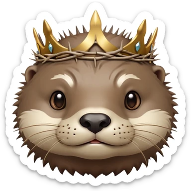 really cute confused otter face in three-quarter profile with simple thorny stem wrapped horizontally around its forehead like Jesus Christ's Crown of thorns, no crown shape on top, just thin spiky branches circling the forehead sticker