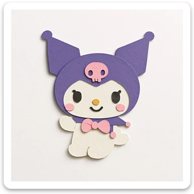 Kuromi character as a paper craft sticker with cut-out look, soft shadows, pastel palette sticker