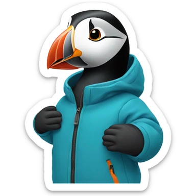 Puffin with a puffy ski jacket sticker