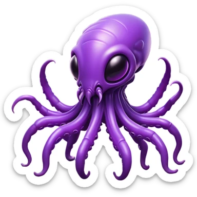 Clash of Clans aesthetic: Cinematic Playful Zerg Alien Emoji, rendered in a 3D vector-style similar to standard emojis with minimal shading and bold, simplified shapes. A compact, isometric, otherworldly creature with insectoid, organic details and subtle, eerie tentacles, softly glowing with a sinister alien charm. Simplified yet unmistakably iconic, highly detailed and consistent, glowing with a soft, spectral radiance and high shine. Stylized with a touch of bio-engineered mischief and a soft glowing outline, capturing the essence of a fearsome extraterrestrial menace with a playful twist! sticker