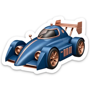  Space-weathered/Carbonized Metallic dark blue and rosegold-accented  racing car for furry-faced  evil alien scary robot teddy bear with rear spoiler (Star Wars style) sticker
