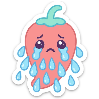 Add more large blue tears to the crying chili pepper, keep the background transparent. The style should resemble the original chili pepper crying illustration with transparent background. sticker
