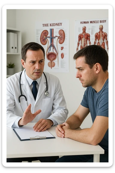 dottore che dice al paziente di non prendere proteine perchè fanno male ai reni sticker