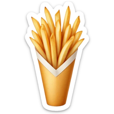 Belgian Fries Cinematic Realistic Belgian Fries Dish Emoji, depicted as a generous serving of crispy fries neatly presented in a white paper cone, rendered with vivid textures and appetizing, natural lighting. sticker
