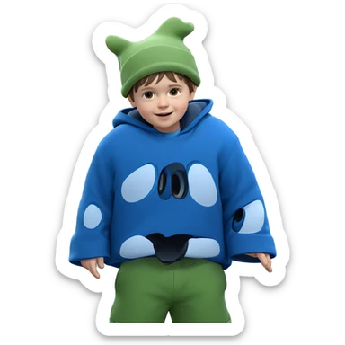 boy in hat with car sticker