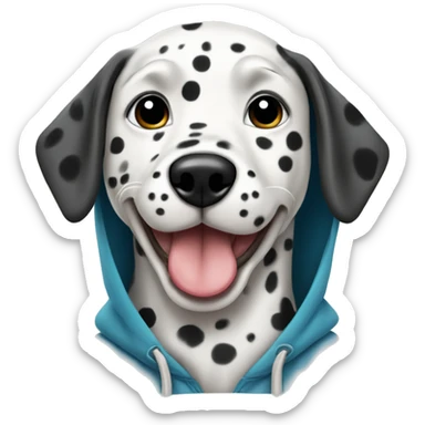 Dalmatian wearing a hoodie with a tongue out sticker
