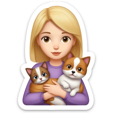Girl holding a cat and a dog sticker