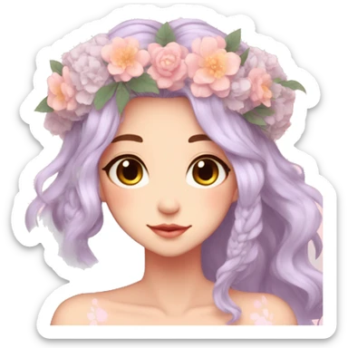 Gorgeous Pastel Anime Lady with blushing face and pretty hair with a flower crown aesthetic trending style sticker