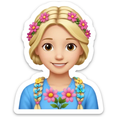 a girl with long blonde hair in a braid with flowers sticker